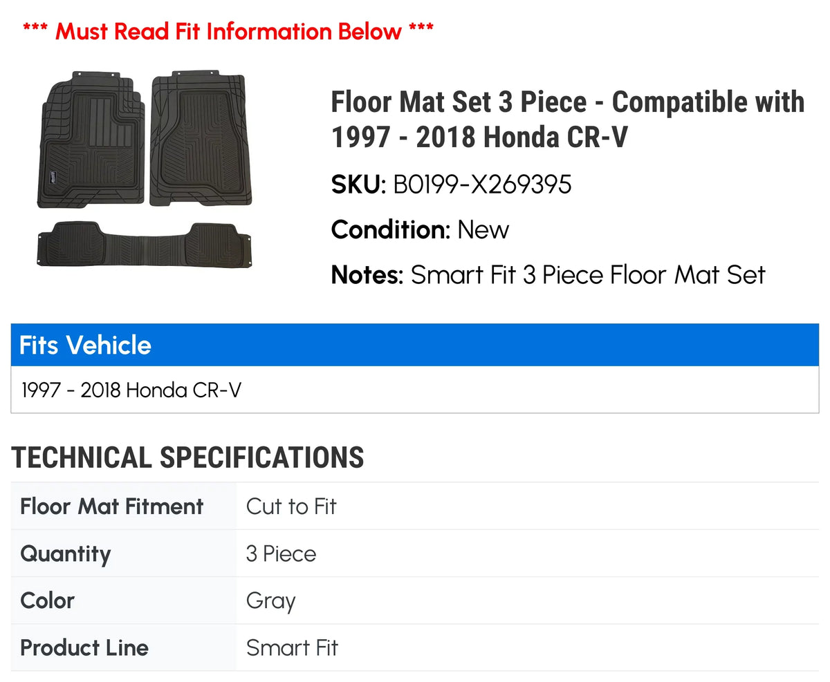 Floor Mat Sizeet 3 Piece - Compatible with 1997 - 2018 Honda CR-V 1998 1999 2000 2001 2002 2003 2004 2005 2006 2007 2008 2009 2010 2011 2012 2013 2014 2015 2016 2017