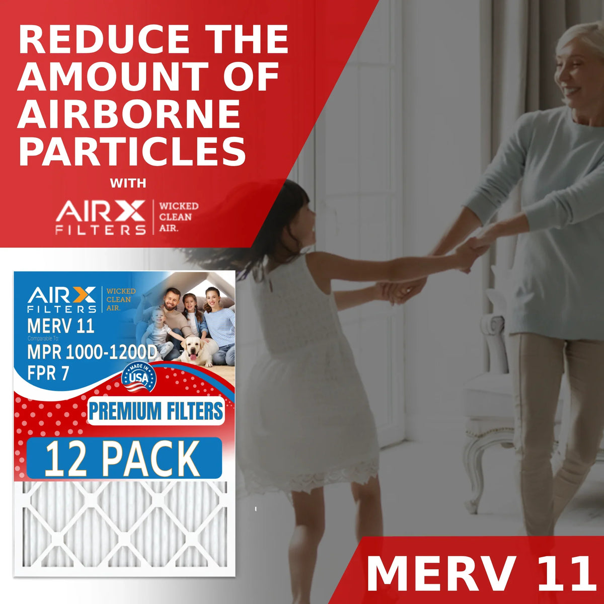 15x20x1 Air Filter MERV 11 Rating, 12 Pack of Furnace Filters Comparable to MPR 1000, MPR 1200 & FPR 7 - Made in USizeA by AIRX FILTERSize WICKED CLEAN AIR.