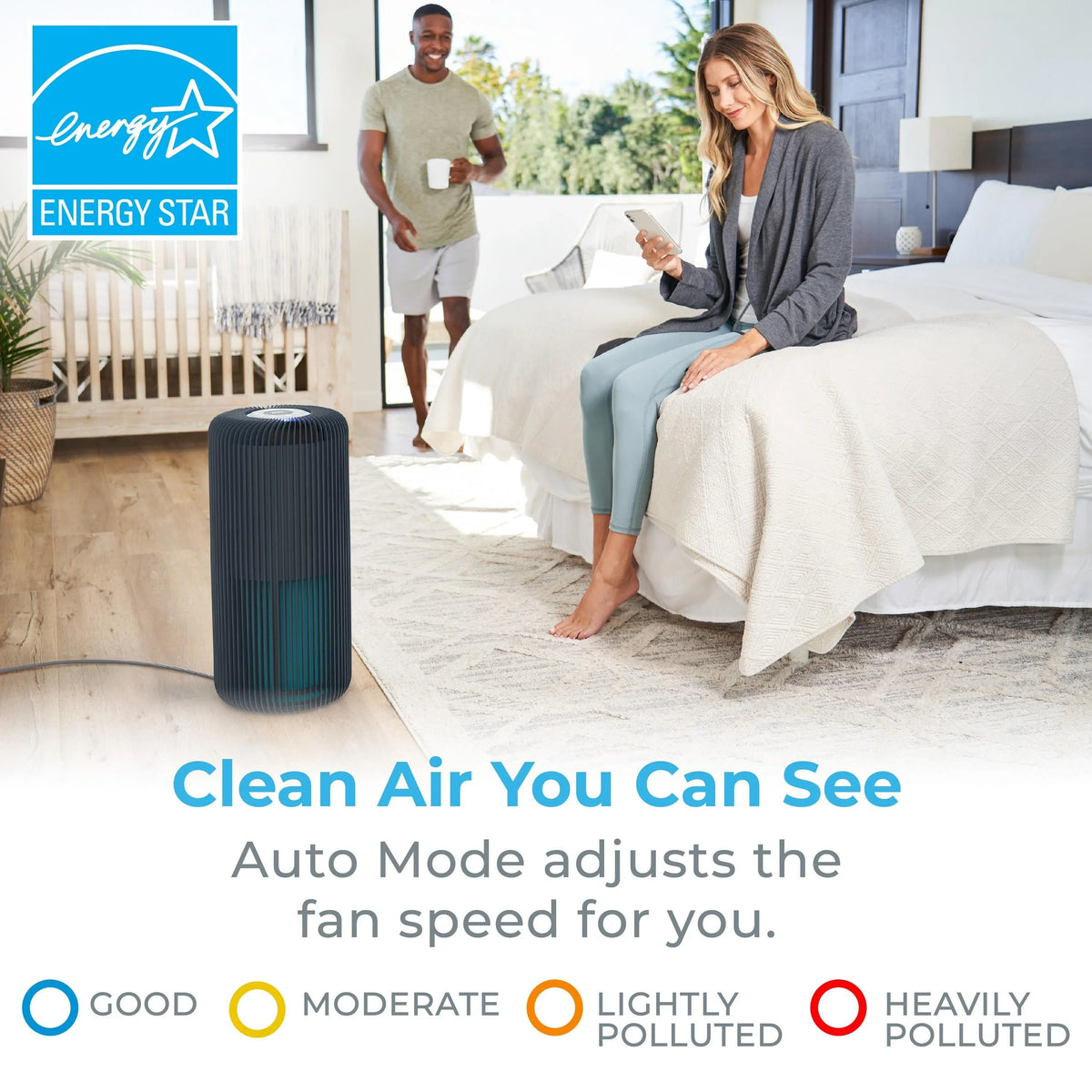 Pure Enrichment ® Sizemart 5-in-1 True HEPA Air Purifier with UV-C Light and App Control Graphite