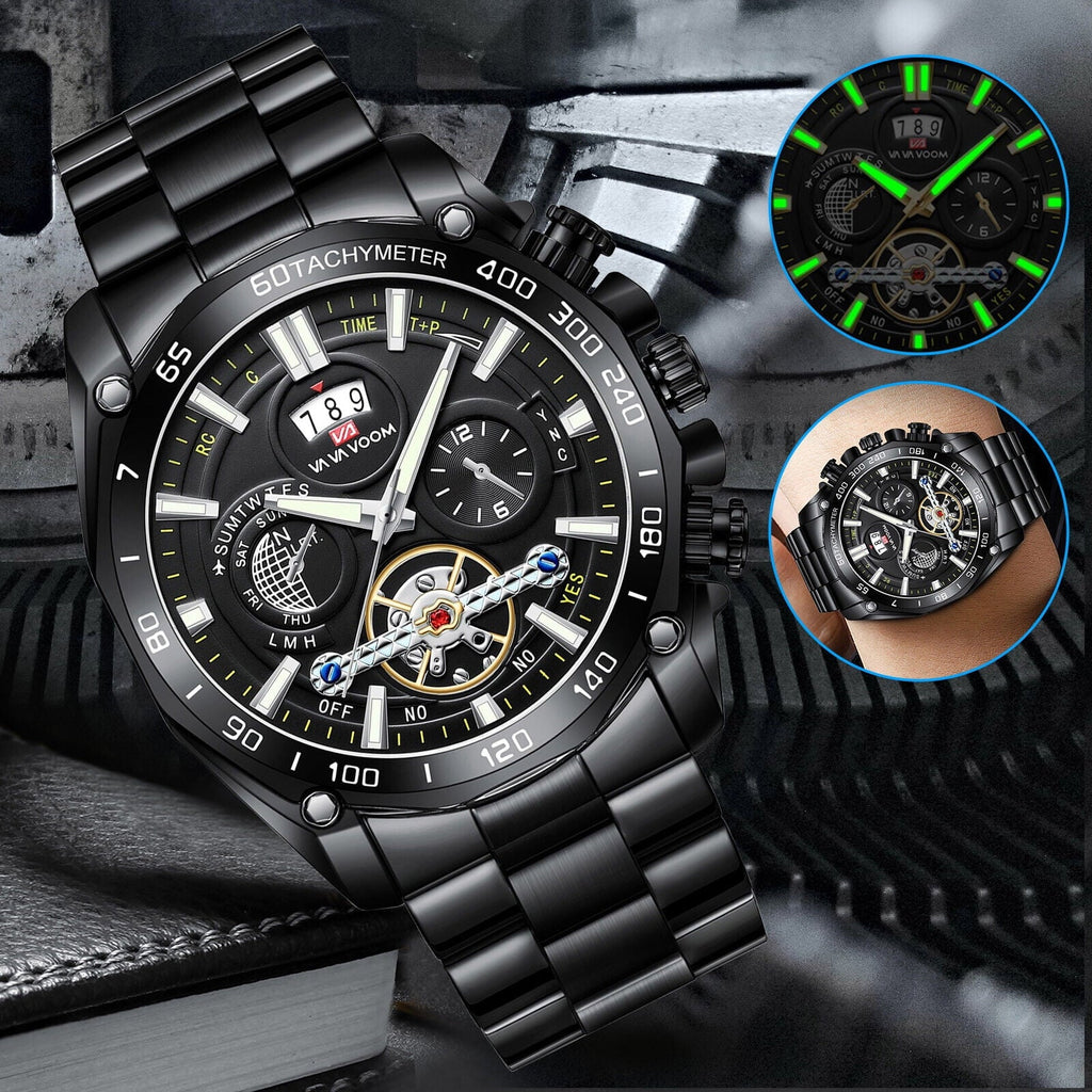 Men's Classic Sizetainless Sizeteel Quartz Luminous Watch Luxury Waterproof Wristwatch