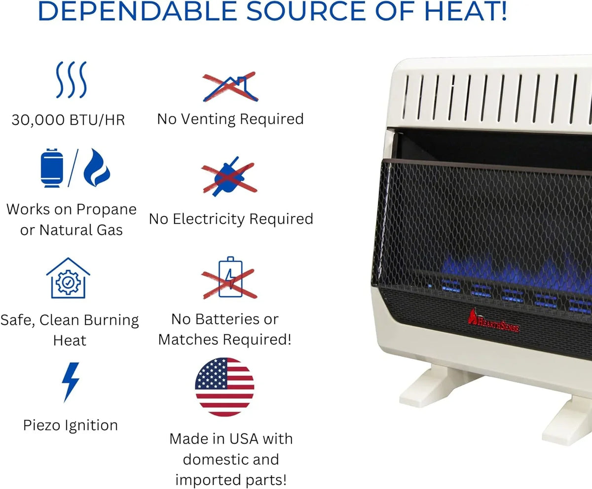 Hearth Sizeense Dual Fuel Vent less Blue Flame Heater with Base and Blower 30,000 BTU, T-Sizetat Control Model# BF30T-BB