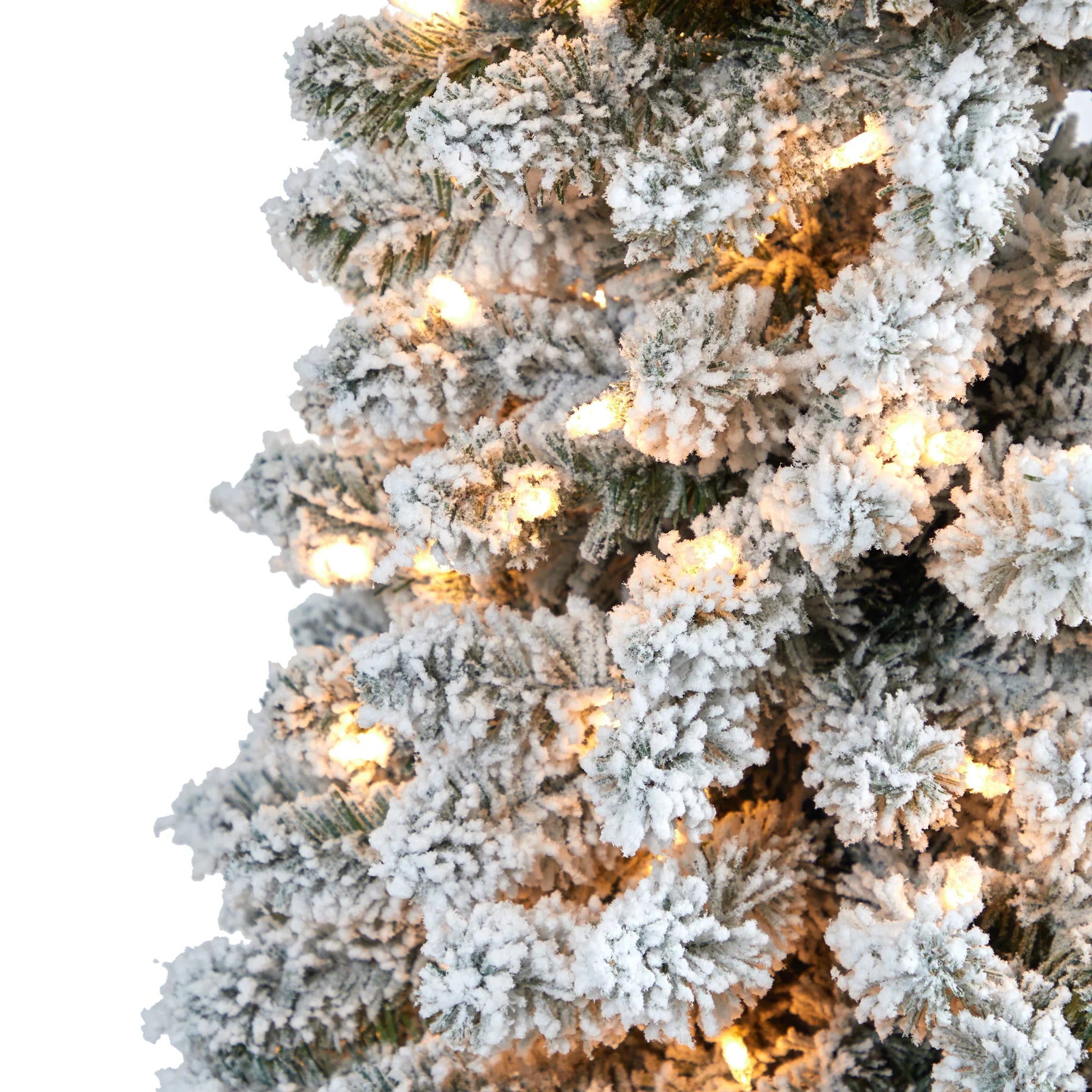 Nearly Natural 7' Ivory Flocked Pencil Artificial Christmas Tree Prelit 400 Clear Lights