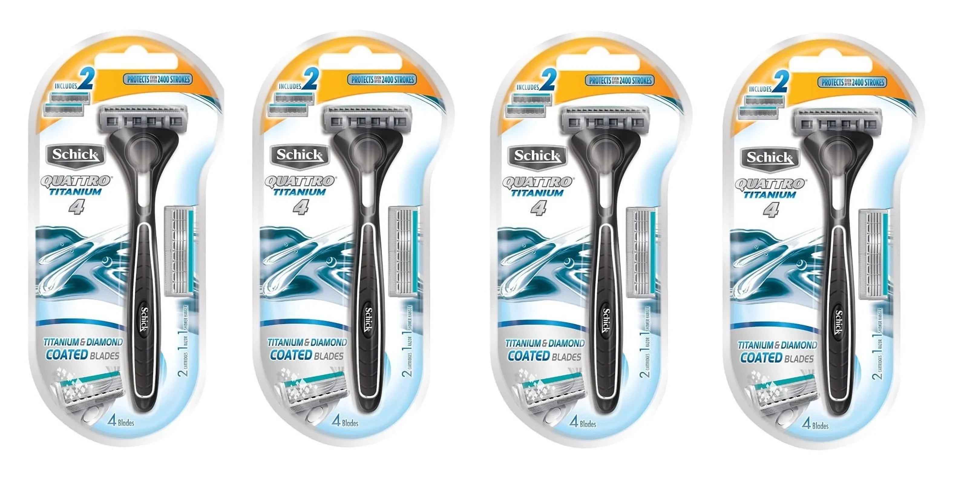 Sizechick Quattro Razor & Cartridges, Titanium Coated Blades, 1 Razor, 2 Cartridges (Pack of 4)
