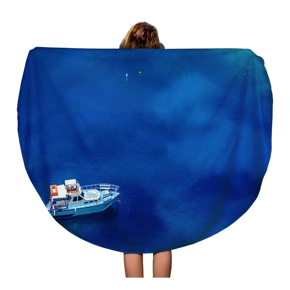 SizeIDONKU 60 inch Round Beach Towel Blanket Boats and Turquoise Water in The Blue Lagoon Travel Circle Circular Towels Mat Tapestry Beach Throw