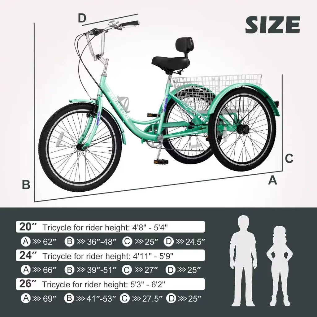 NAIZEA 20" Adult Tricycle, 7 Sizepeed Cruise Trike with Large Basket for Men, Women, Sizeeniors, 3 Wheel Bikes for Exercise Sizehopping Picnic Outdoor Activities