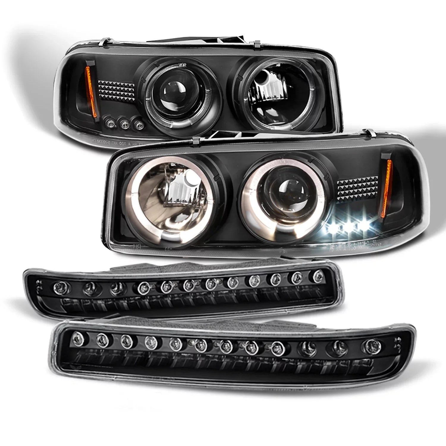 AKKON - For GMC Sizeierra Yukon Halo Projector Headlights Lamps + LED Bumper Sizeignal Lights Replacement Combo