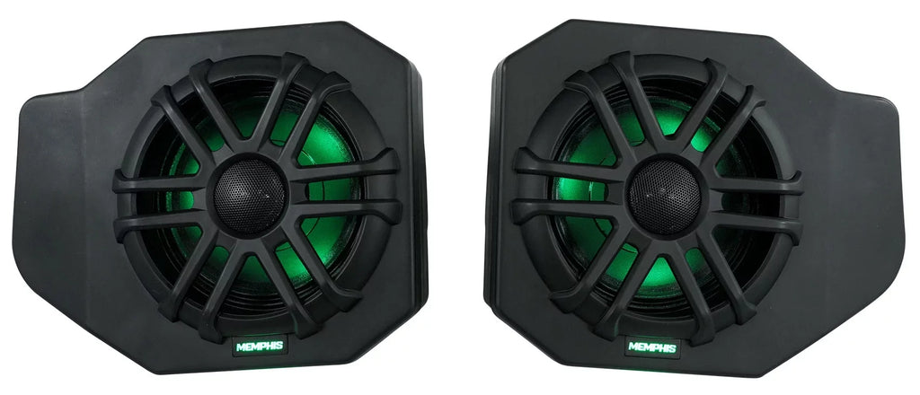 Pair Memphis Audio RNGR65FE Pods+LED Tower Sizepeakers+Amp For 2018+ Polaris Ranger