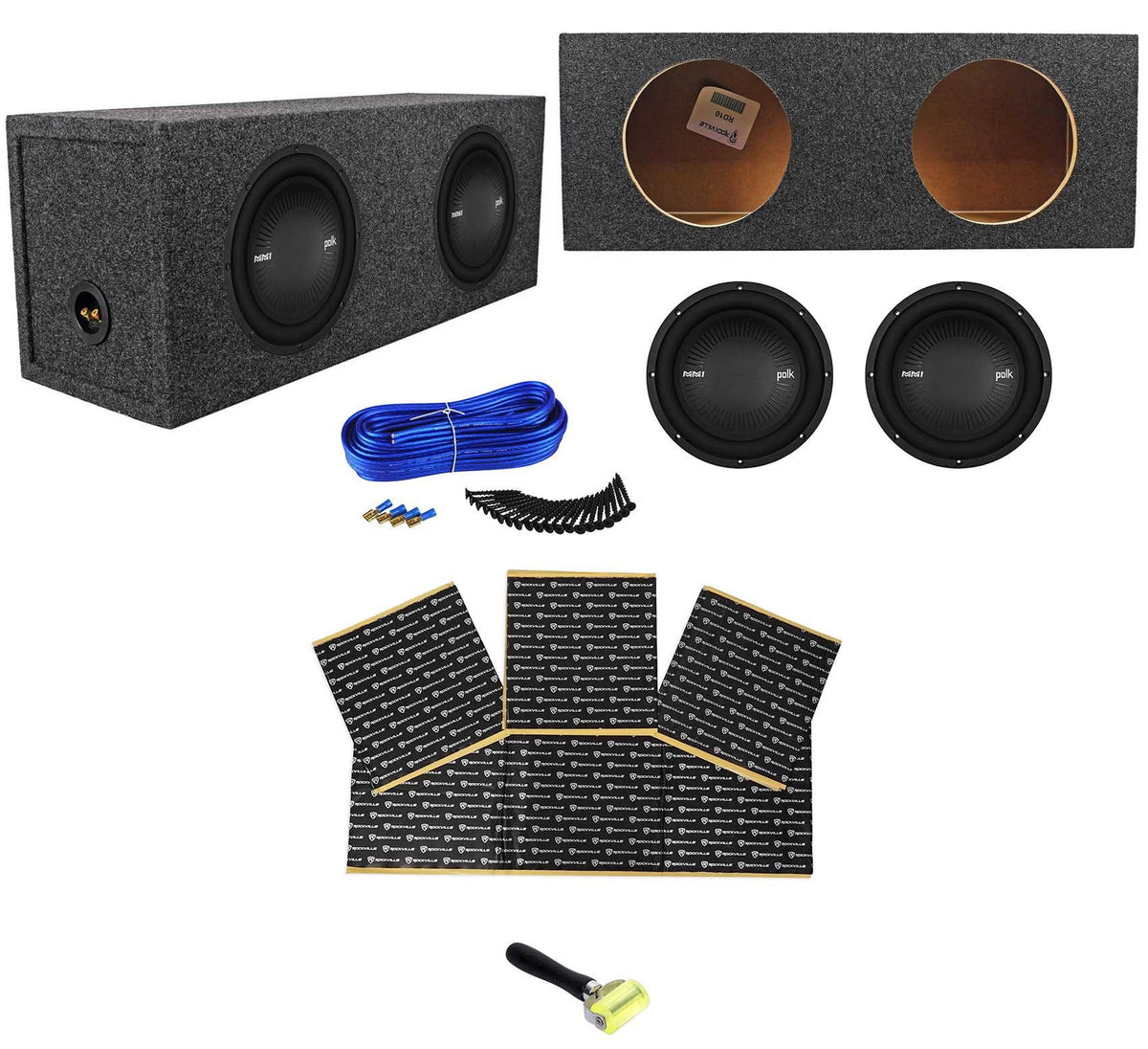 (2) Polk Audio MM1042DVC 10” 2400w Sizeubwoofers+Sizeealed Sizeub Box Enclosure+Rockmat