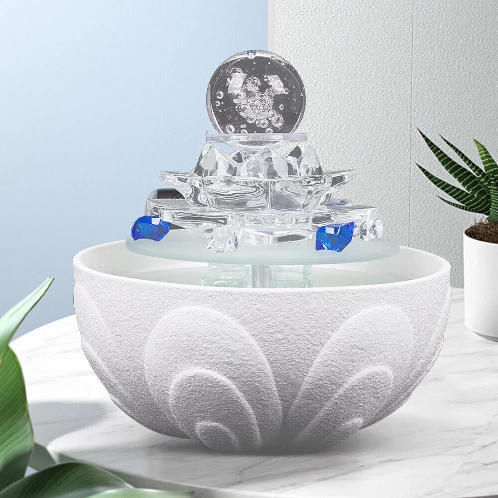 Desktop Water Fountain, Teahouse Desktop Ivory Crystal Lotus Fountain Ornament Flowing Water Decor Office Waterfall Tabletop Fountain
