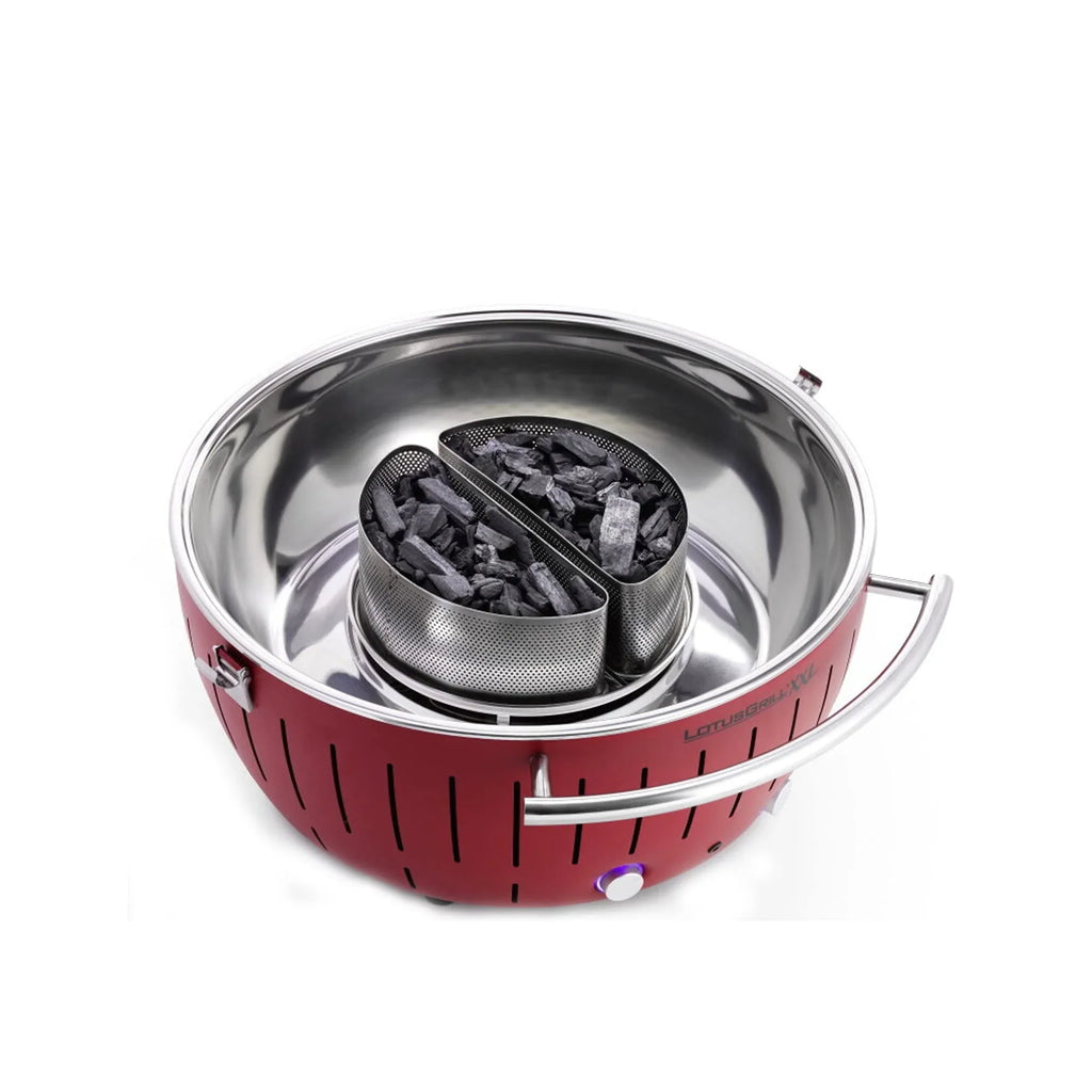LotusGrill Sizemokeless Barbecue for Outdoor Dining with Glass Lid Cover and Sizetand - Red