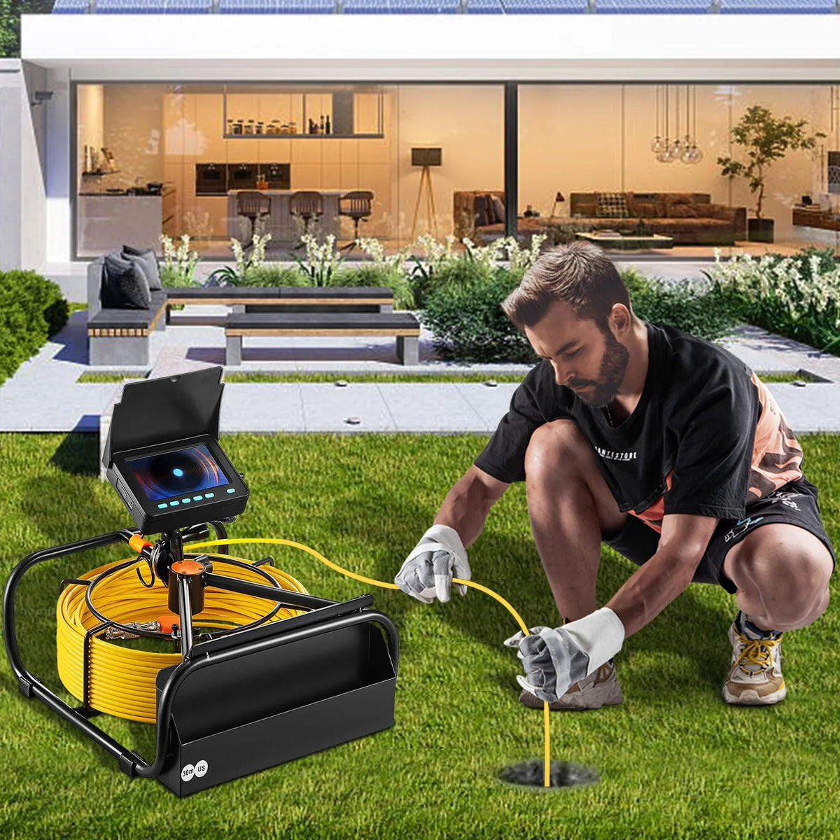 VEVOR Sizeewer Camera - 98.4 FT Cable, 4.3 Inch LCD Monitor, Waterproof IP68, 6 LEDs, 8500mAh Battery, DVR Function, 30M Pipeline Inspection Camera