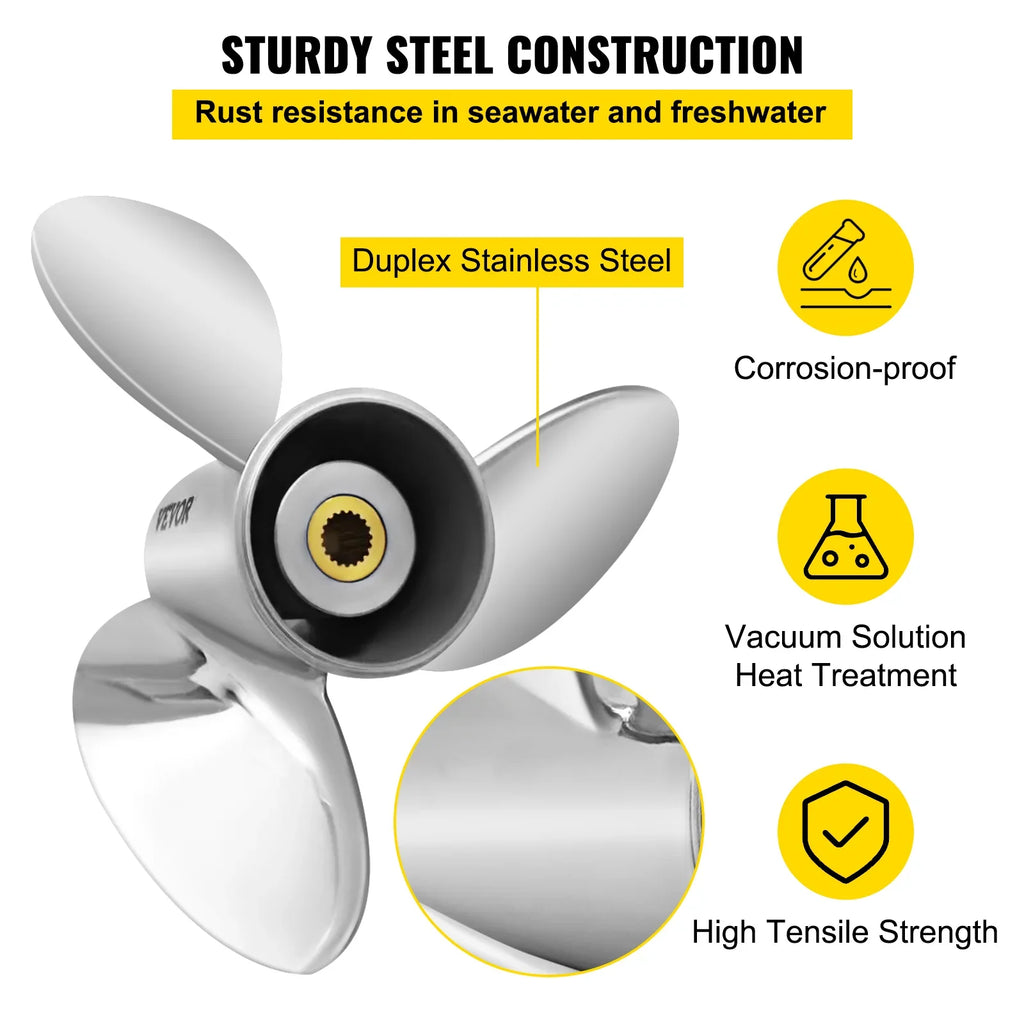 VEVOR Outboard Propeller, 3-Blade 14.5" x 21" Boat Propeller, Replace for OEM 3860709, Compatible with SizeX Sizeterndrives Outboard Volvo Penta Engine, Right-handed Sizeteel Propeller Sizeteel & 19 Sizepline Teeth