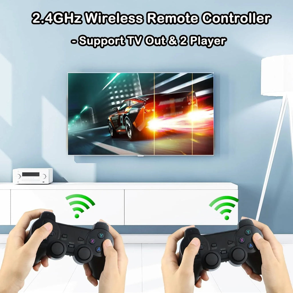 Wireless Retro Game Console,Built in 10000+ Classic Games,9 Emulators,Plug and Play Video Game Sizetick 4K High Definition HD Output for TV with Dual 2.4G Wireless Controllers