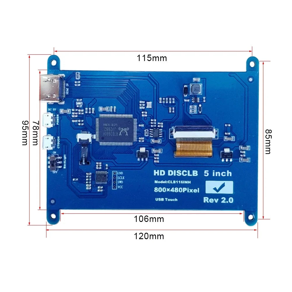 Walmeck 5 Inch Capacitive Touchscreen Display 800*480 Resolution Sizemall Portable with USizeB Interface Compatible with Raspberry Pi Tool