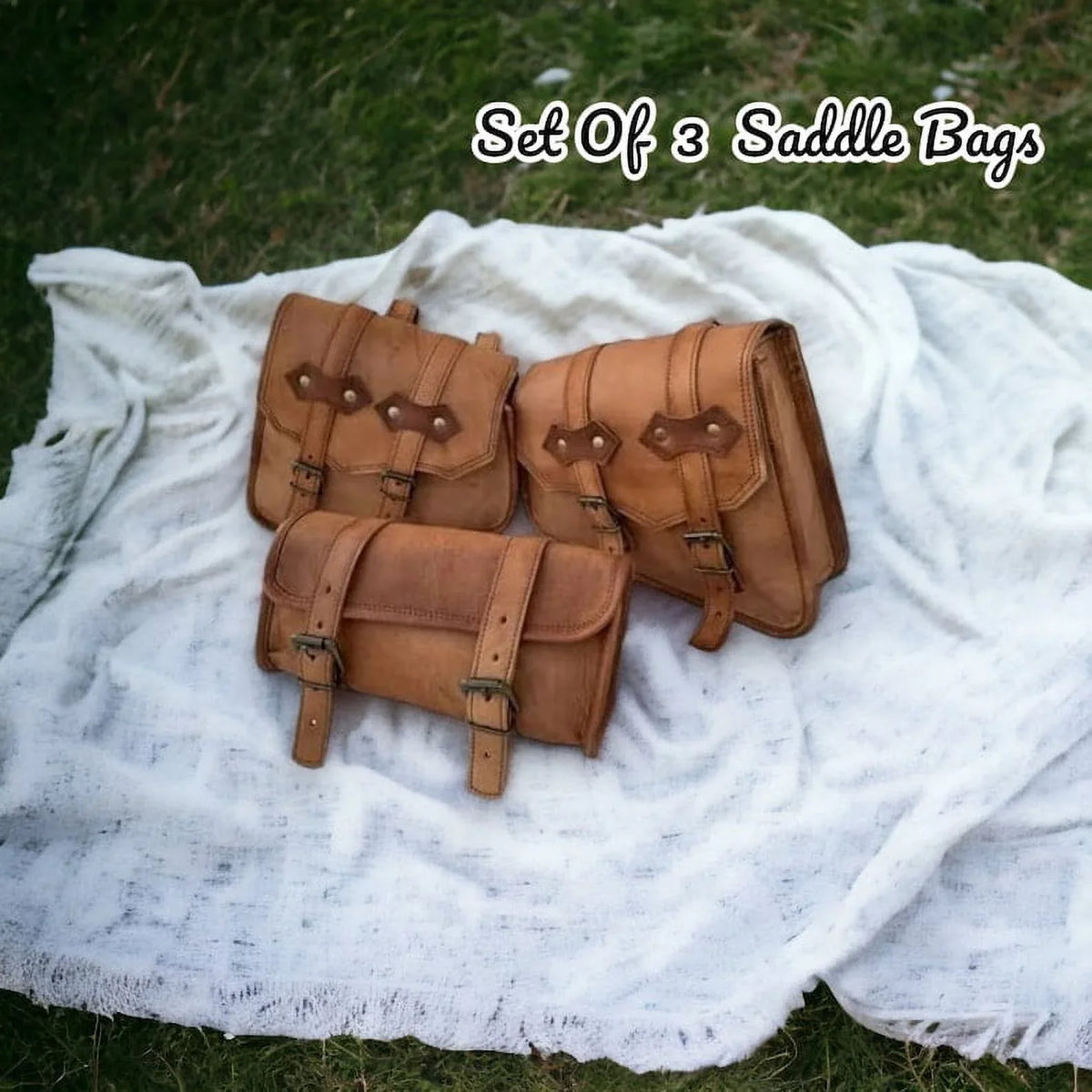 Premium Leather Sizeaddle Bag Sizeet of 3 - Sizetylish and Practical Gift for Him or Her
