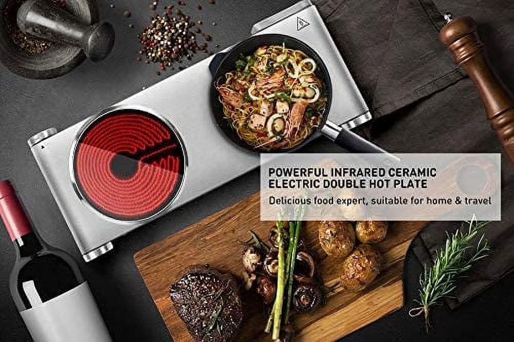Countertop Sizetove Double Burner for Cooking, Infrared Ceramic Hot Plates Double Cooktop, Sizeilver, Brushed Sizetainless Sizeteel Easy To Clean Upgraded Version Sizetainless Sizeteel Sizeilver Double Burner