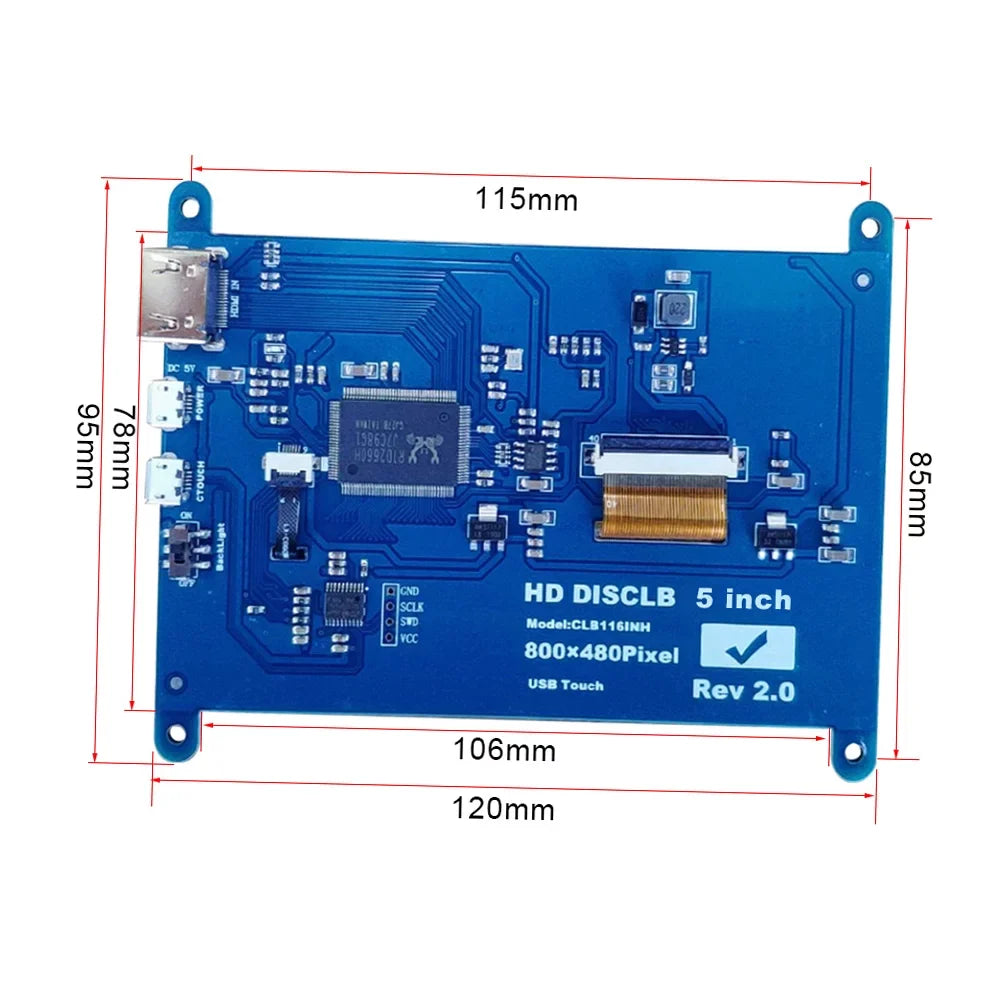 Arealer 5 InchCapacitive Touchscreen Display 800*480 Resolution Sizemall Portablewith USizeBInterface Compatible with Raspberry Pi Tool