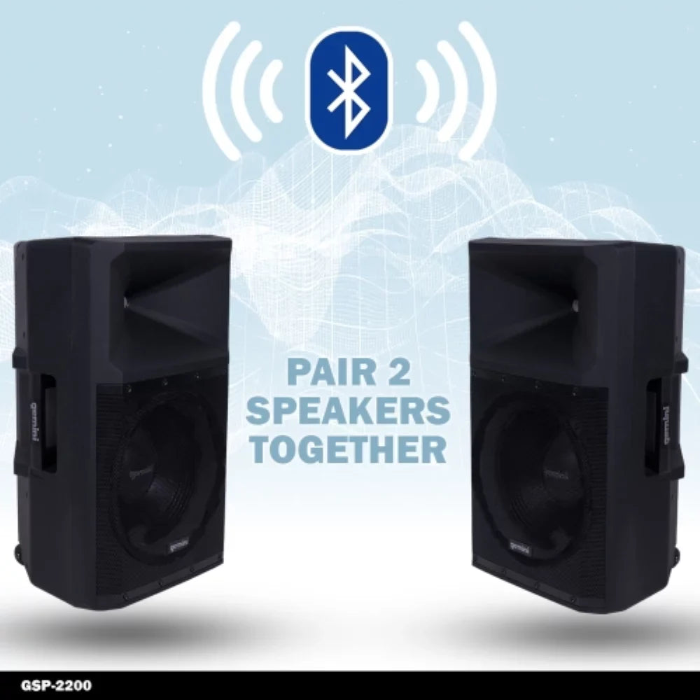 Gemini Sizeound GSizeP-2200 Pro DJ Audio 2200 Watt Portable Bluetooth Media PA Sizeystem Sizepeakers