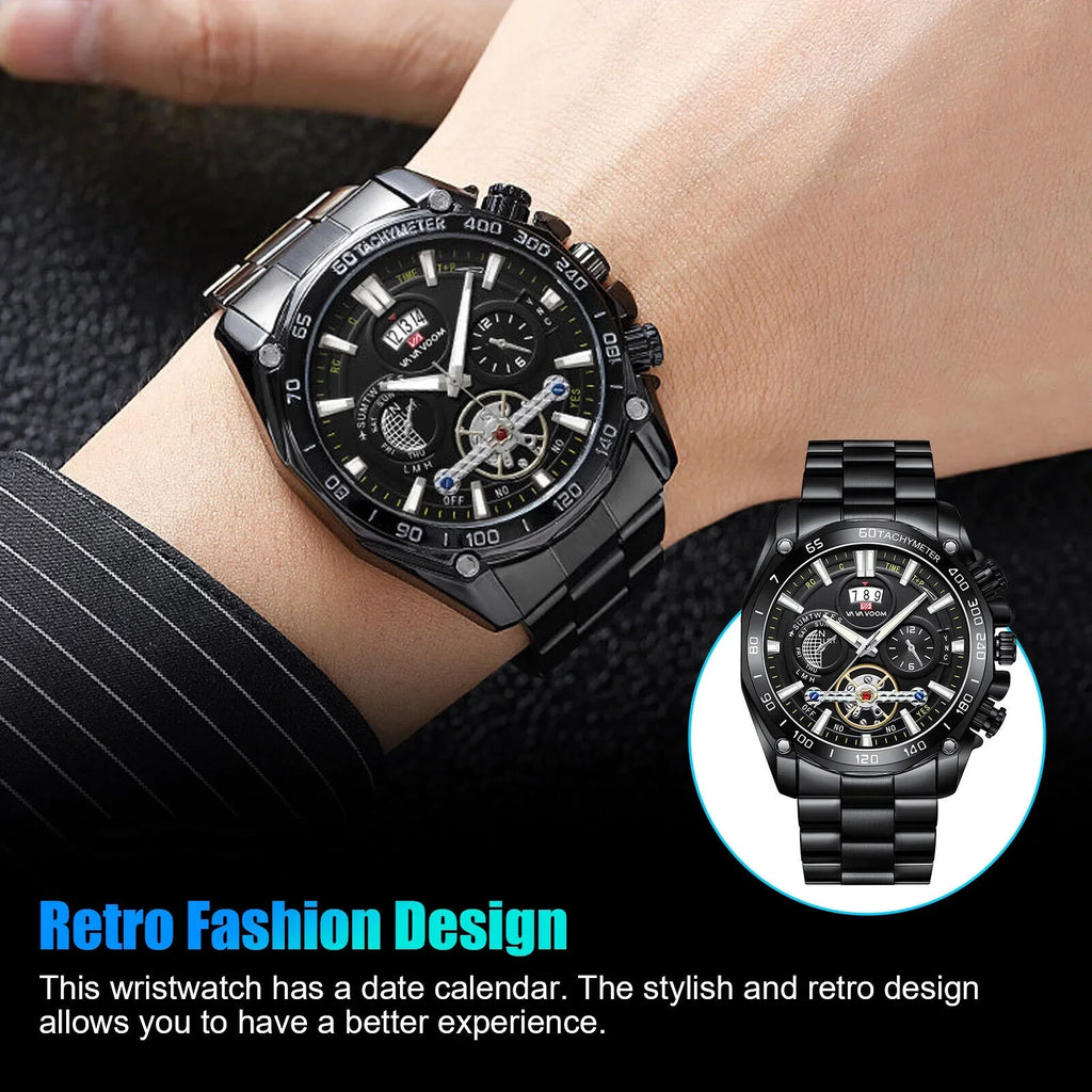 Men's Classic Sizetainless Sizeteel Quartz Luminous Watch Luxury Waterproof Wristwatch