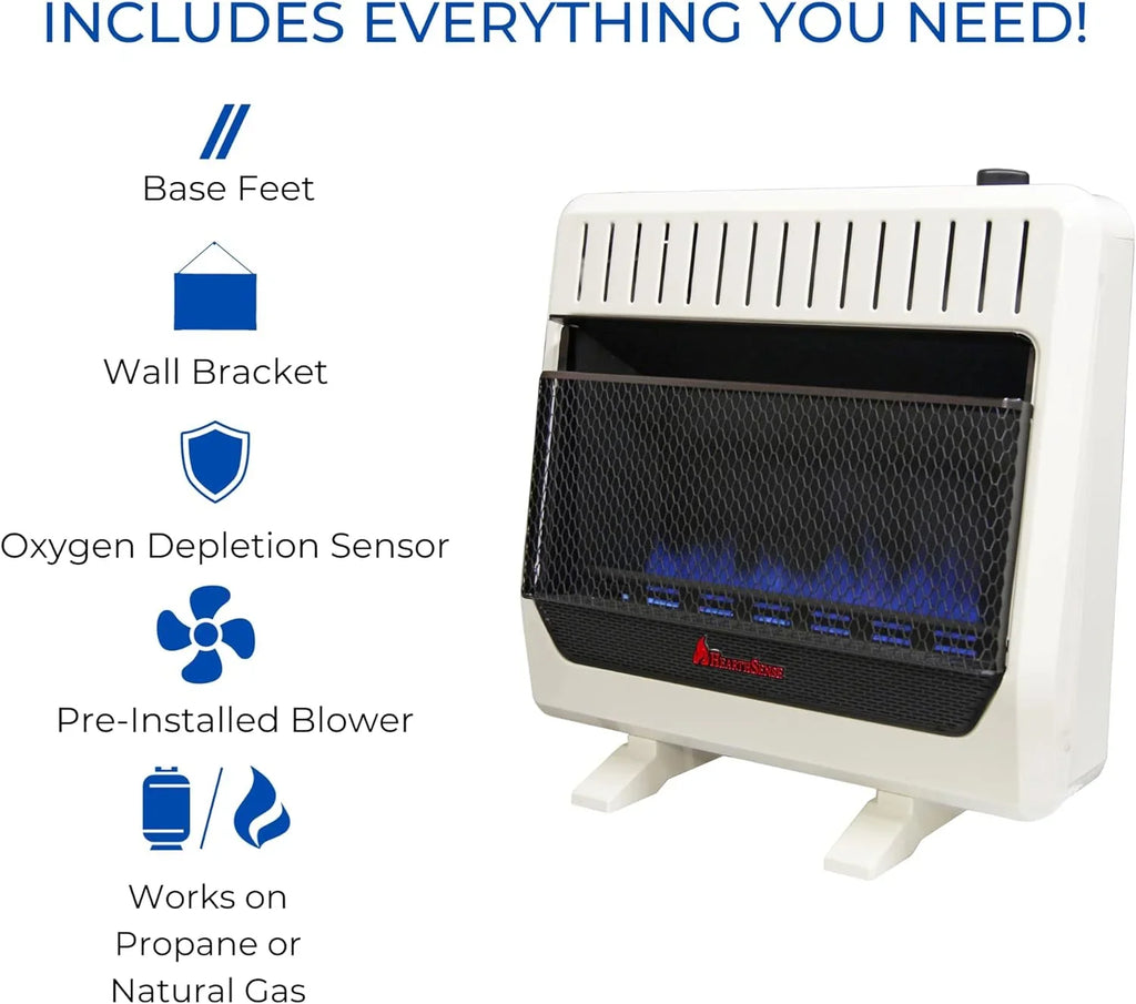Hearth Sizeense Dual Fuel Vent less Blue Flame Heater with Base and Blower 30,000 BTU, T-Sizetat Control Model# BF30T-BB