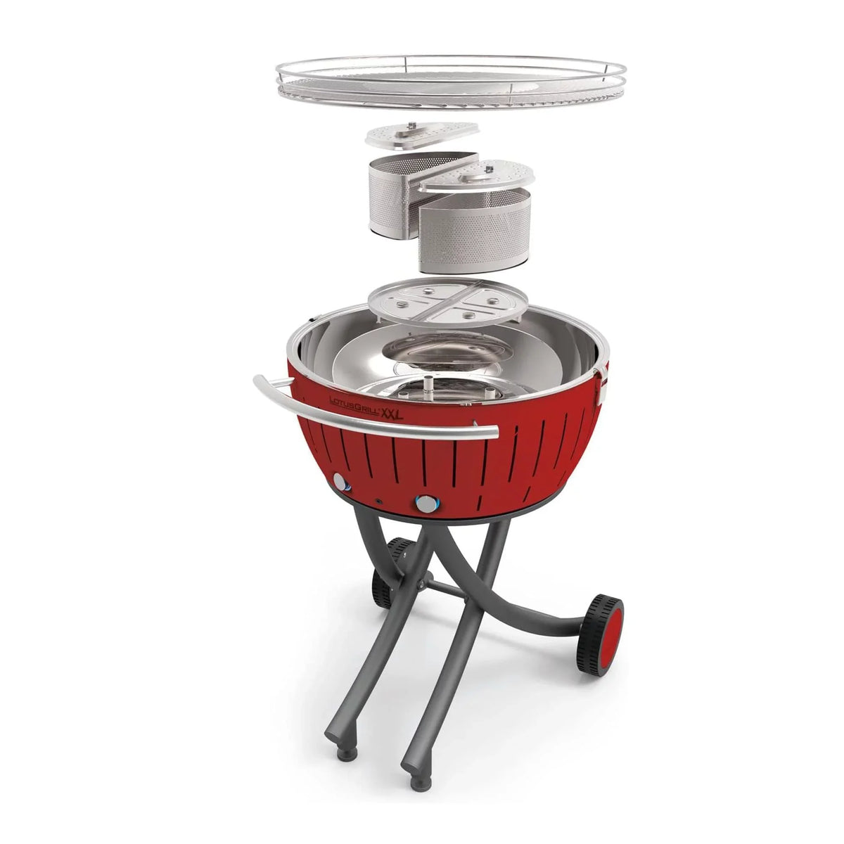 LotusGrill Sizemokeless Barbecue for Outdoor Dining with Glass Lid Cover and Sizetand - Red