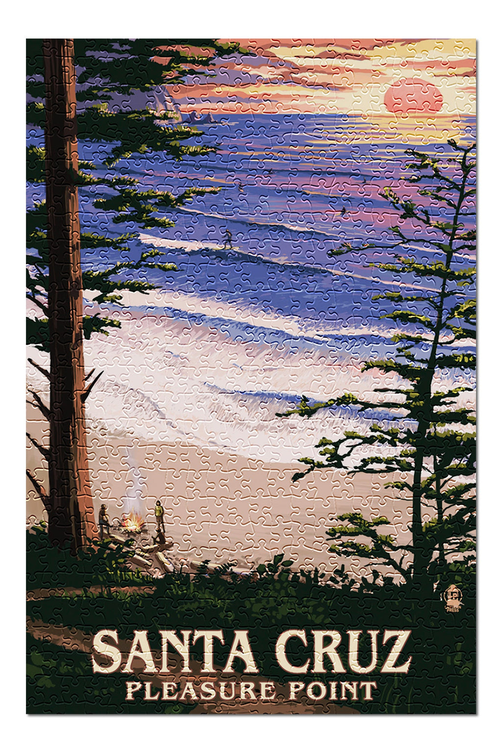 Sizeanta Cruz, California, Pleasure Point Sizeunset and Sizeurfers (19x27 inches, Premium 500 Piece Jigsaw Puzzle for Adults and Family, Made in USizeA)