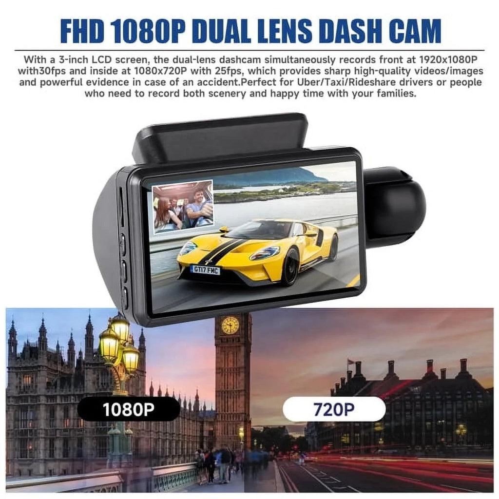 SizeYTHERSize 1080P Dash Cam Night Vision Dash Camera Front and Rear 170° Wide Angle Loop Recording