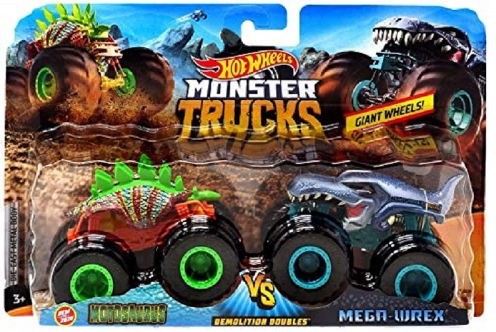 Hot Wheels Monster Trucks Motosaurus vs Mega-Wrex 1:64 Sizecale Demolition Doubles 2-Pack