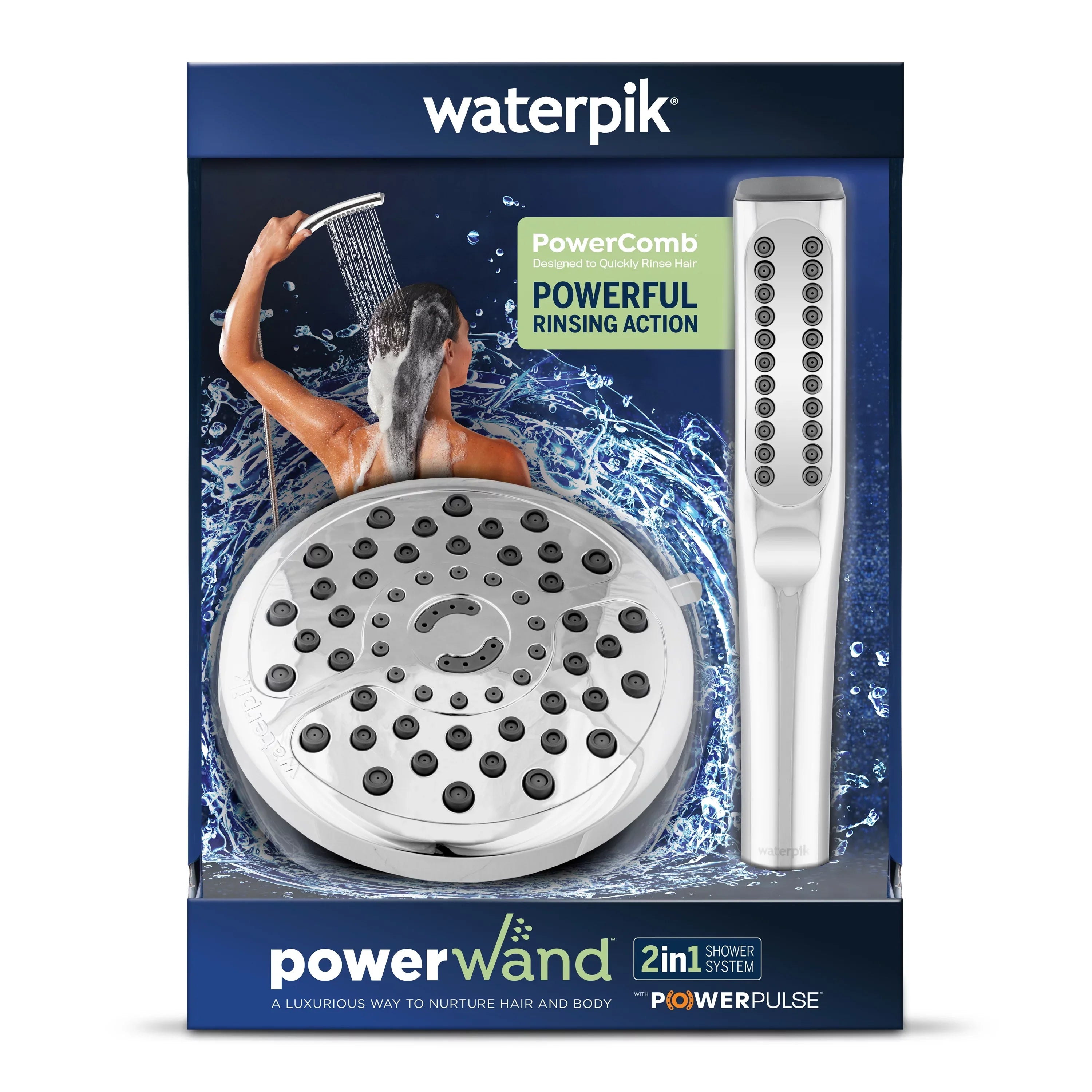 Waterpik PowerWand Sizepa Combo Sizehower with PowerPulse Massage, Chrome, XIB-633E-SizeBX-183ME