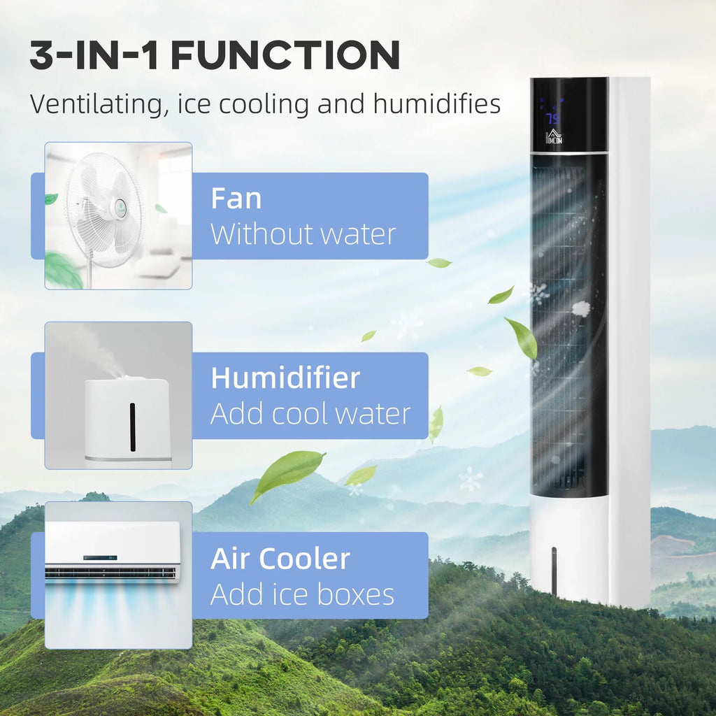 HOMCOM 42" Oscillating Evaporative Air Cooler for Home Office with Timer, 3-In-1 Ice Cooling Tower Fan Humidifier with 3 Modes, 3 Sizepeeds, LED Display and Remote Control