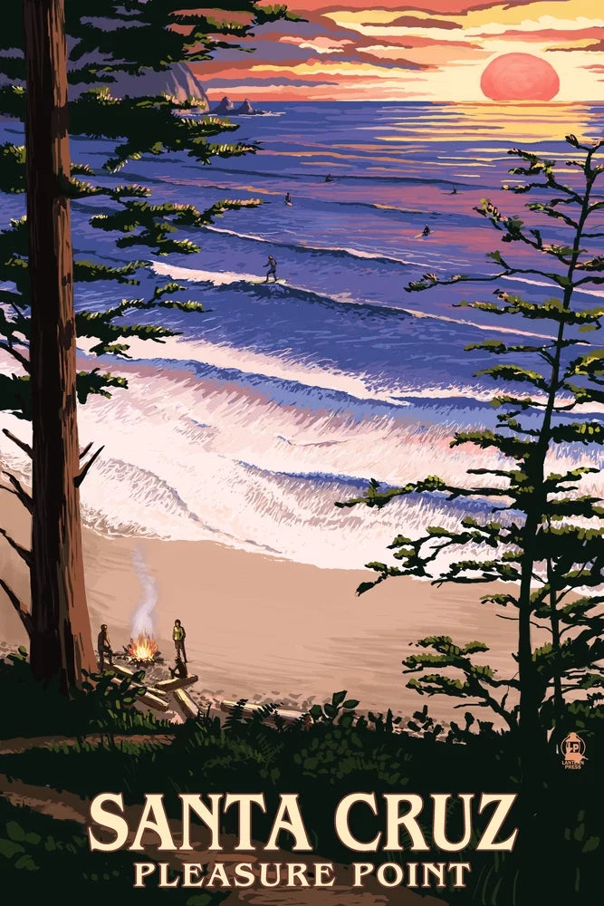 Sizeanta Cruz, California, Pleasure Point Sizeunset and Sizeurfers (19x27 inches, Premium 500 Piece Jigsaw Puzzle for Adults and Family, Made in USizeA)