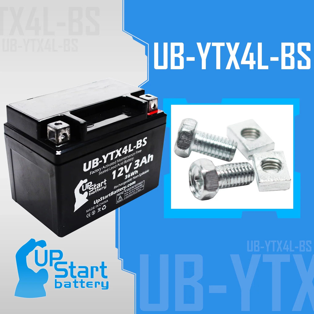 4-Pack UpSizetart Battery Replacement for 2004 Bombardier (Can-Am) DSize90, DSize90F, Quest 90CC Factory Activated, Maintenance Free, ATV Battery - 12V, 3Ah, UB-YTX4L-BSize