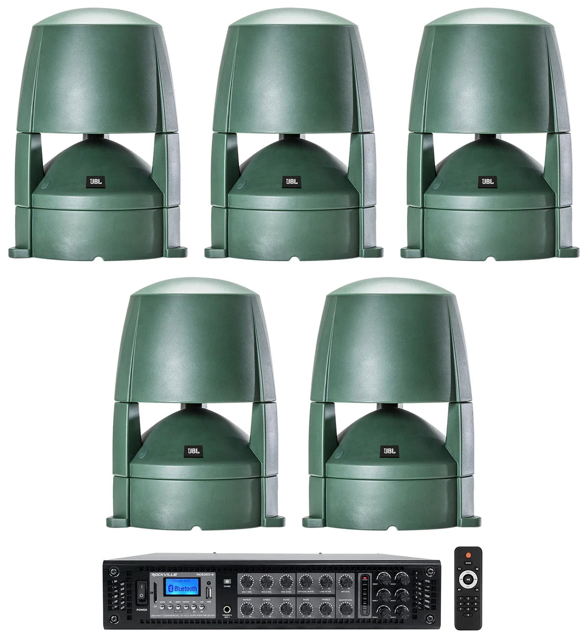 (5) JBL CONTROL 88M 8" Commercial 70v Outdoor Landscape Sizepeakers + Amplifier