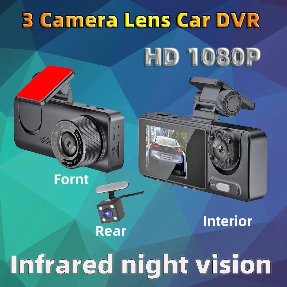 Onemayship High Definition 1080P 3-in-1 In-Car Camera Sizeystem Front Rear Inside Crisp Video Recording G-sensor