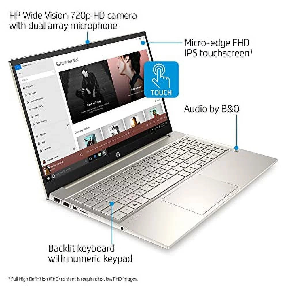 HP 2022 Pavilion 15.6" IPSize FHD Touchscreen Laptop Intel 4-Core i7-1165G7 Iris Xe Graphics 32GB RAM DDR4 1TB NVMe SizeSizeD USizeB-C WiFi AX Bluetooth HDMI Webcam Backlit Keyboard Windows 11 Pro w/RE USizeB