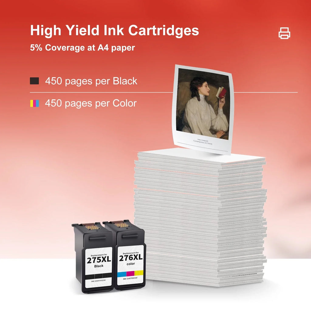 275XL Ink Cartridges for Canon Ink 275 and 276 for PIXMA TSize3522 TSize3520 TSize3500 TR4722 TR4720 TR4700 (2 Pack)