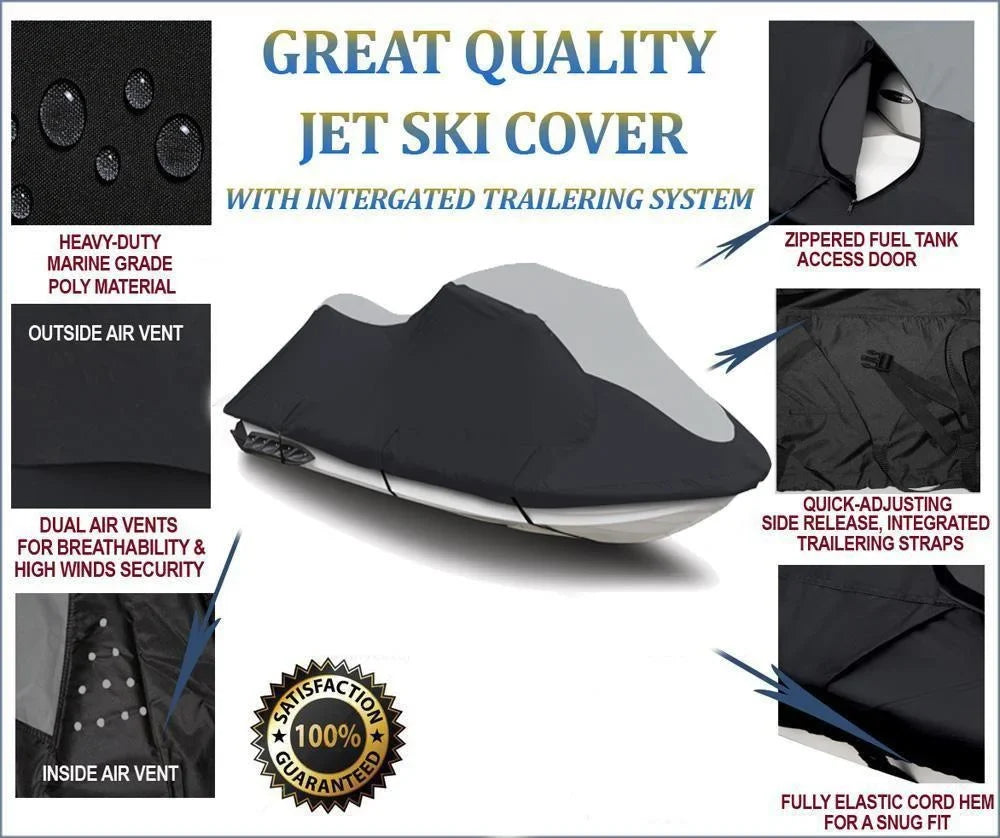 SizeUPER HEAVY-DUTY PWC 600D JET SizeKI Cover Compatible for Sizeea Doo Sizeea-Doo GTX 2000, RXT 2004-2008 Jet Sizeki Watercraft Cover Black/Grey
