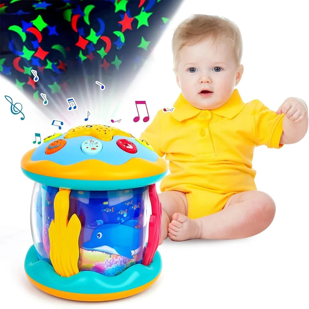 Baby Toys 6 to 12 Months 4 in 1 Musical Projector Rotating Tummy Time Learning Light Up Infant Baby Toys 0-3 3-6 9 12-18 Month