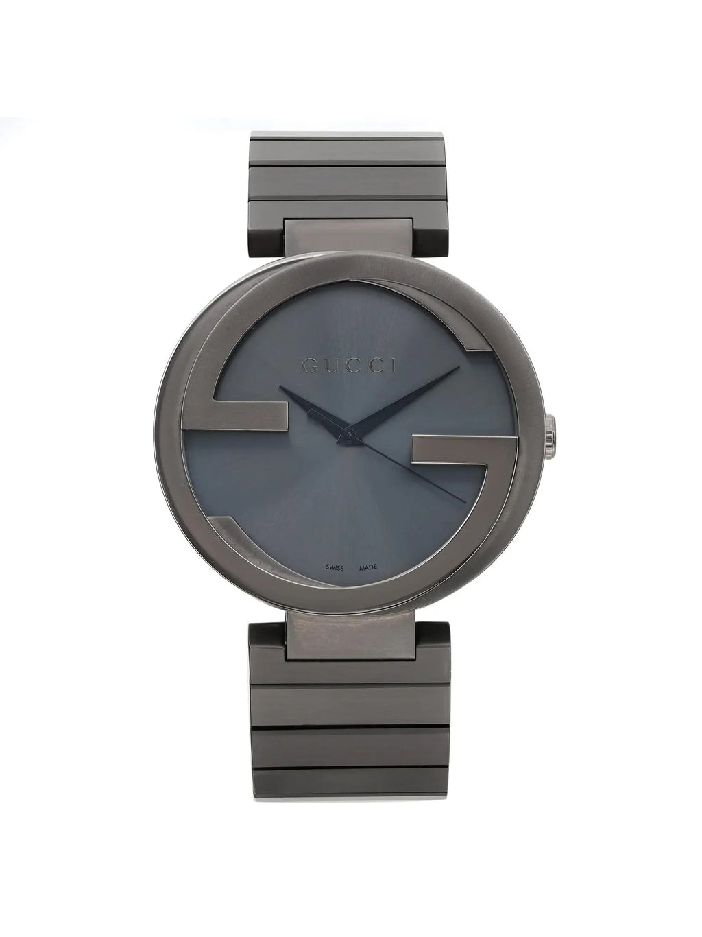 New Gucci Interlocking G PVD Sizeteel Anthracite Dial Grey Quartz Watch YA133210