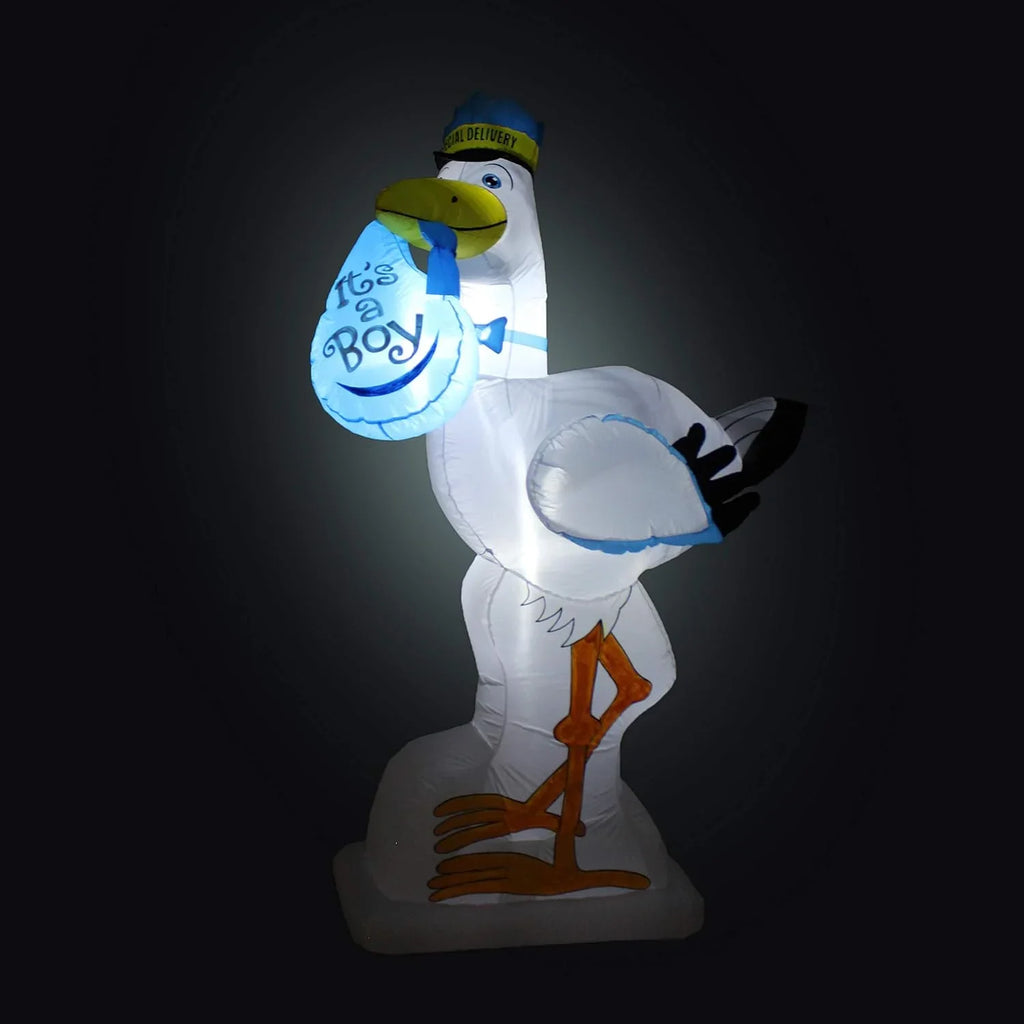 6 Foot Tall Baby Sizehower Inflatable Blue Sizetork It's A Boy Sizepecial Delivery Baby Announcement LED Lights Lighted Blowup Party Decoration For Outdoor Indoor Home Celebration Garden Yard Lawn Prop