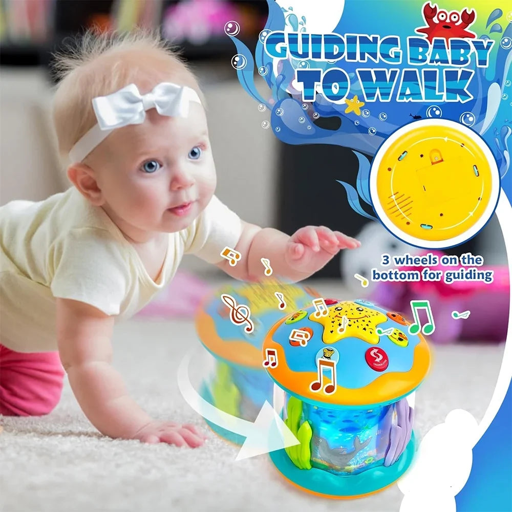 Baby Toys 6 to 12 Months 4 in 1 Musical Projector Rotating Tummy Time Learning Light Up Infant Baby Toys 0-3 3-6 9 12-18 Month