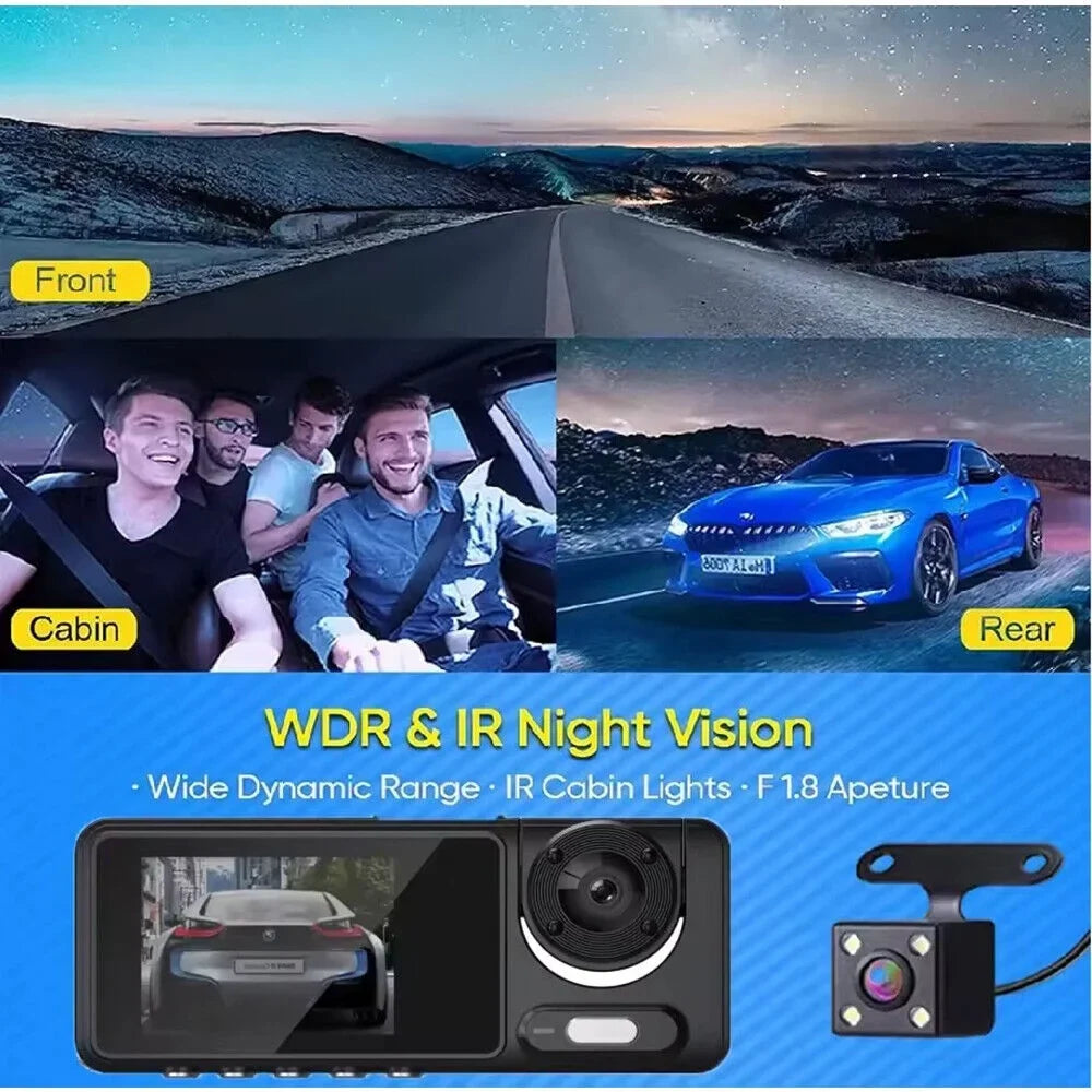 Onemayship High Definition 1080P 3-in-1 In-Car Camera Sizeystem Front Rear Inside Crisp Video Recording G-sensor