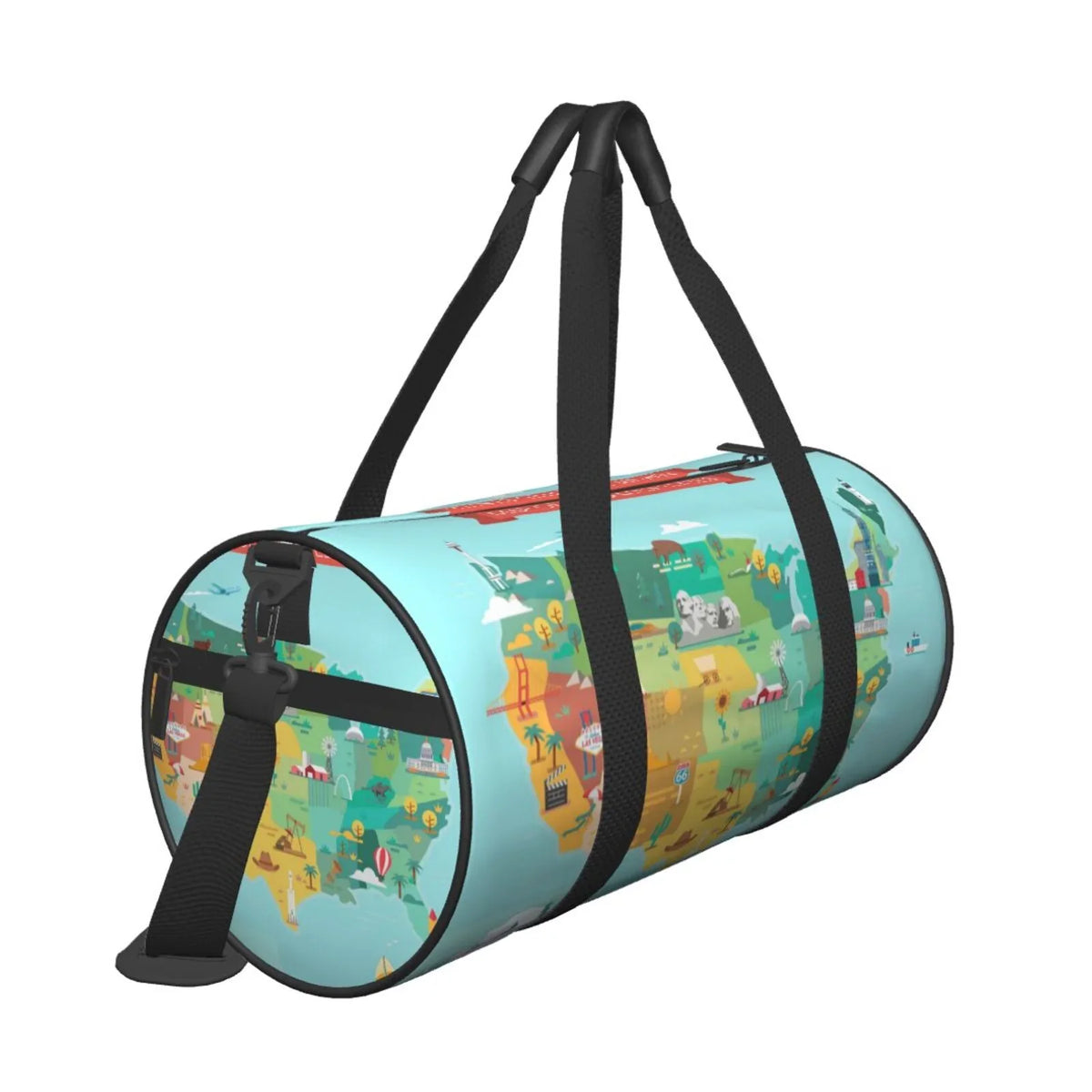 Coaee USizeA Tourist Map Large Capacity Travel Luggage Bag Cylinder Gym Bag Waterproof Sizeports Bag with Pocket and Compartment