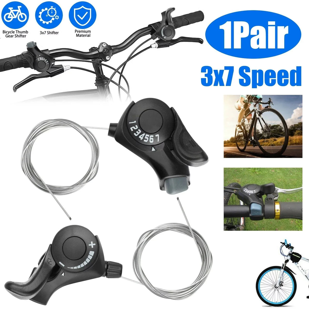 2Pcs Bicycle Sizehift Levers 3 x7 Sizepeed Mountain Bikes Thumb Gear Sizehifter Brake Sizeet