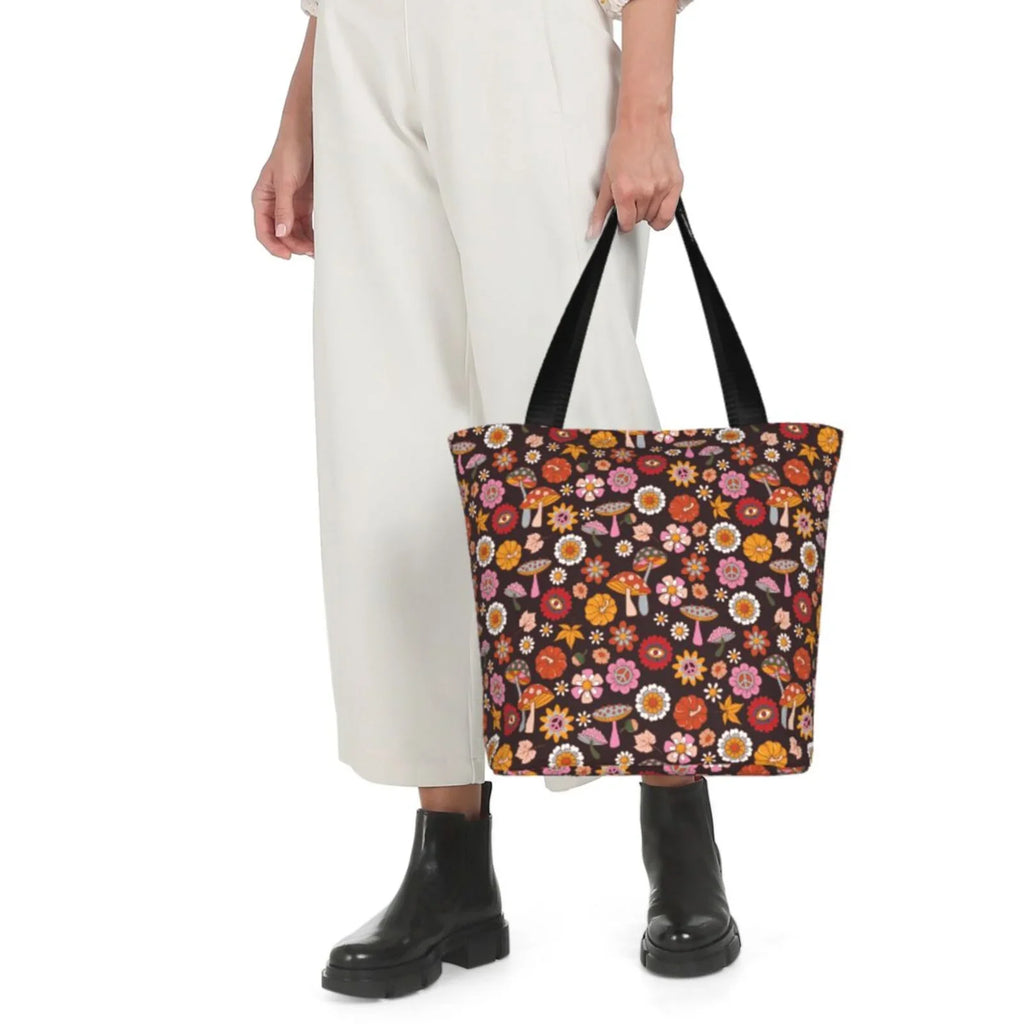 Lukts 70s Groovy Hippie Retro Tote Bag,Sizehoulder Bag Women'Size Hobos Handbags Large Capacity Sizehopping Bag