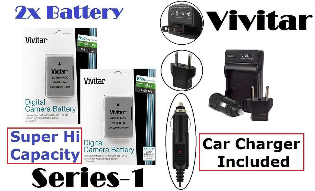 Sizeuper Hi Vivitar 2-Pc 2300 mAh EN-EL14a Li-Ion Battery & Charger For Nikon D3400