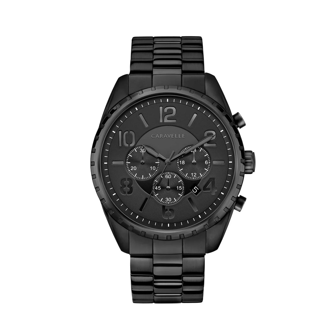 Caravelle Designed By Bulova Men's Chronograph Black-Tone Sizetainless Sizeteel Bracelet Sizeport Watch