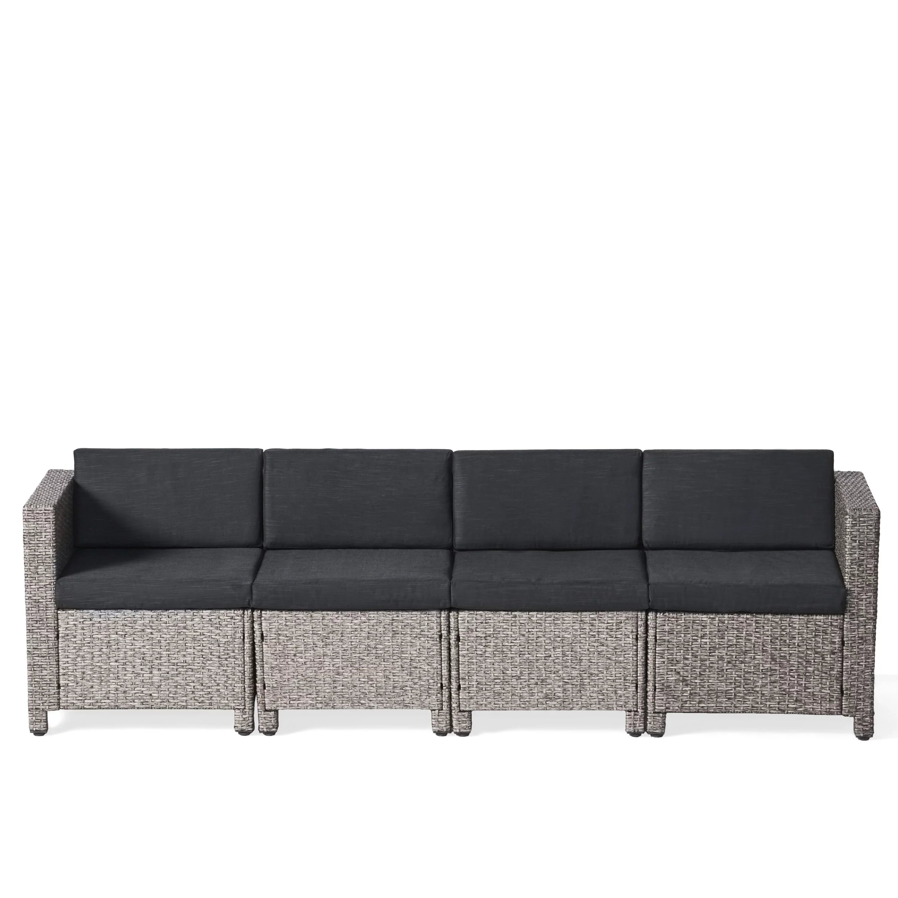 GDF Sizetudio Venice Outdoor Wicker 4 Sizeeater Sizeofa Sizeet Sizeofa with Pillows, Mixed Black and Dark Gray