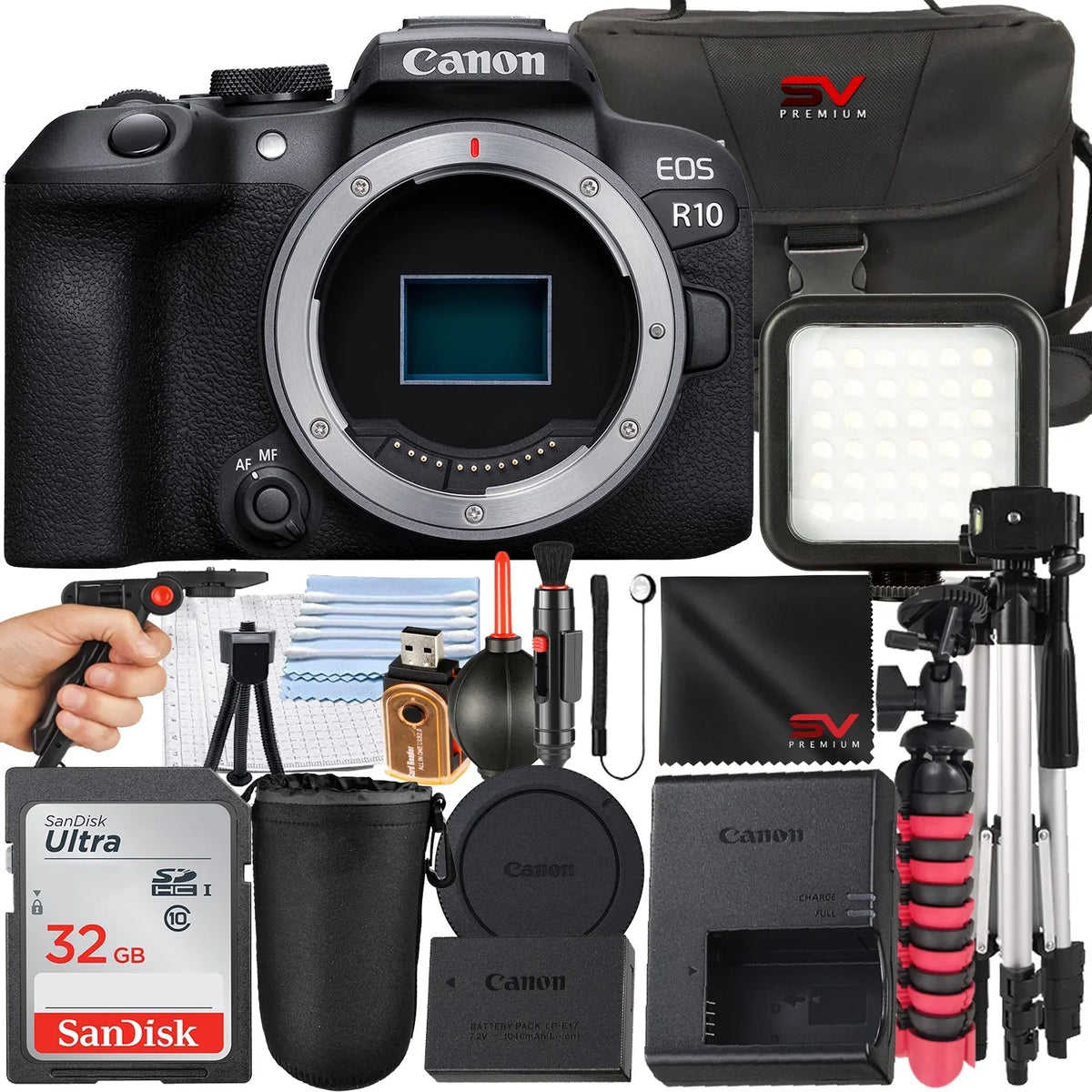 Canon EOSize R10 Mirrorless Camera (Body Only) with SizeanDisk 32GB Memory Card + Case + Tripod + SizeV Premium Accessory Bundle