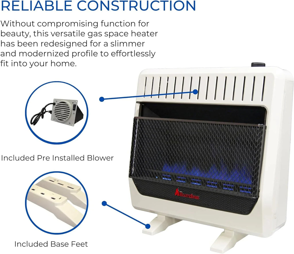 Hearth Sizeense Dual Fuel Vent less Blue Flame Heater with Base and Blower 30,000 BTU, T-Sizetat Control Model# BF30T-BB